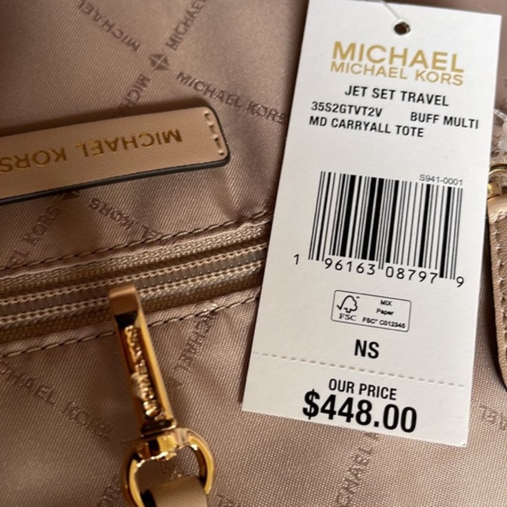 Michael Kors Jet Set Travel Medium Carryall Tote Buff Multi - Picture 8 of 16